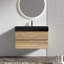 Meuble-lavabo mural 36 po avec lavabo en chêne, double tiroir noir doux, esthétique de style Mid-Century, panneau de grille, couleur noyer, panneaux E1, laque à base d'eau E0, poignée cachée, en forme de U