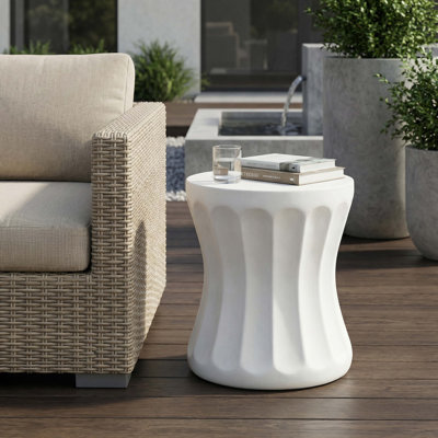 Outdoor Round Concrete Antique White Side Table,Living Room Mgo End Table