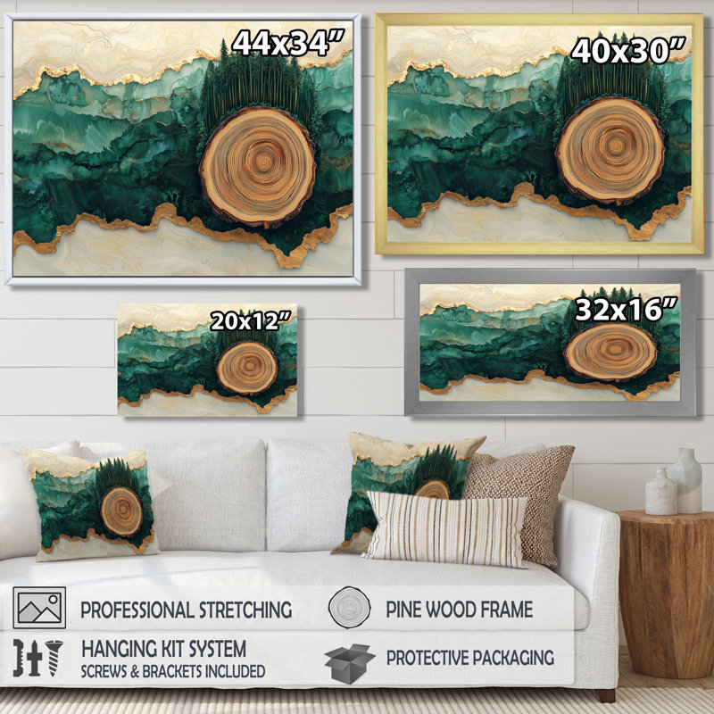 «Pine Trees Forest Landscape Into A Wood Slide III», art mural sur toile, H 30 po x l 40 po, Cadre simple, Noir
