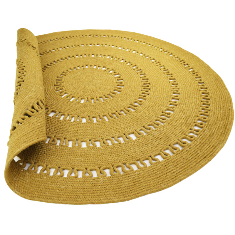 Round Menik Solid Colour Wool Hand Woven Area Rug, Round 140cm
