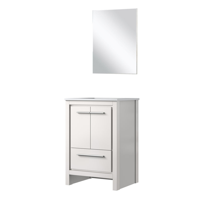 Meuble-lavabo blanc l 36 po x P 20 po, plateau en marbre de culture et miroir 28 po, H 35,88 po x l 24 po x P 20,25 po, Blanc