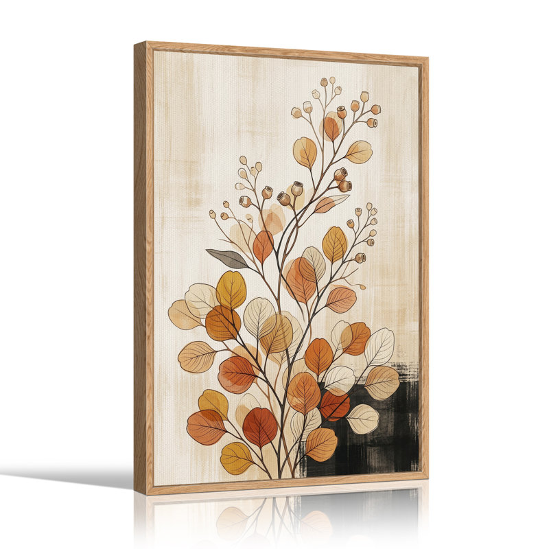 Tableau sur toile représentant des branches et des gousses botaniques aux tons naturels, H 36 po x l 24 po