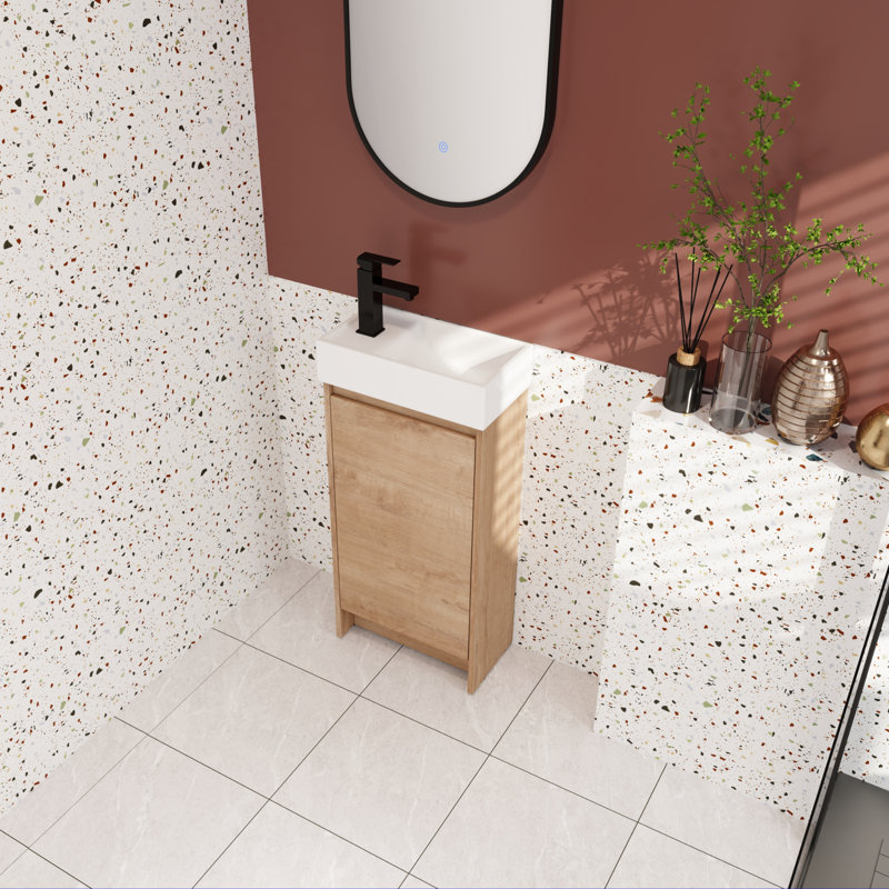 16.44 " W Freestanding Standard 1 Single Vanity Bathroom Vanity With Ceramic Top