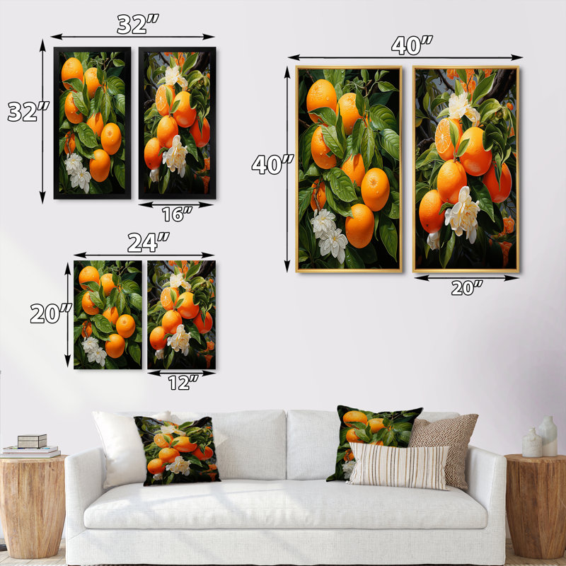 «Tangerine Tango Bouquet», 2 pièces sur toile, H 40 po x l 40 po, Toile tendue
