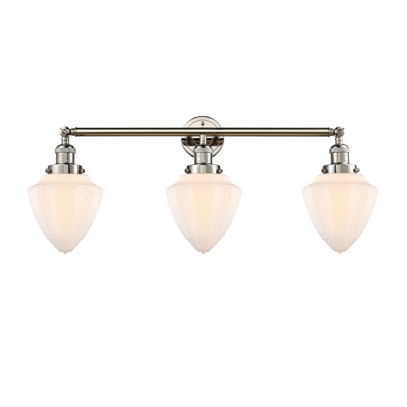 Éclairage pour meuble-lavabo à intensité variable à 3 lumières Arns, Blanc mat, Nickel poli