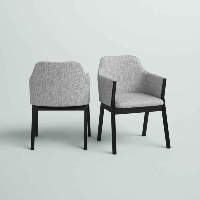 Moberly Modern Dining Side Chairs with Arms in Fabric Upholstery and Wood, Gray, Black