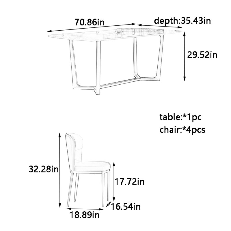 Ensemble de table et chaises Charm, H 29,52 po x L 70,86 po x l 35,43 po