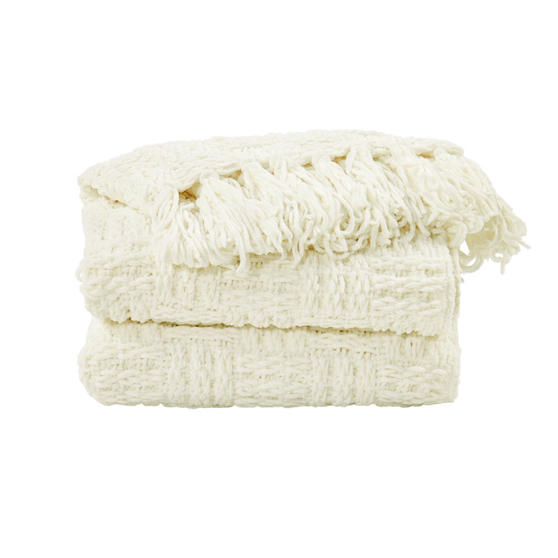 Antique White Cable Knitted Reversible Throw Blanket