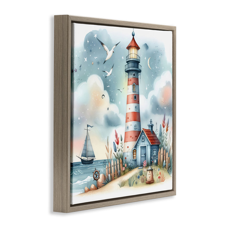  Art mural amusant sur toile flottante, phare maritime par LSR Design Studio, Cadre flottant orme Montalcino