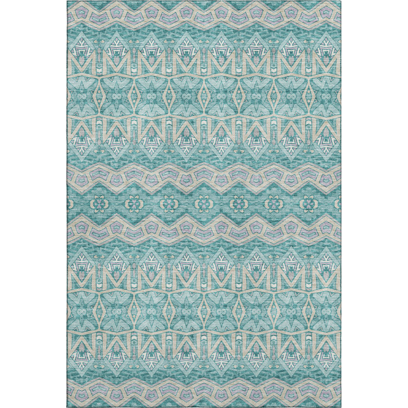 Premium Machine Washable Prisco Teal Rug, Rectangle 2'6" x 3'10"