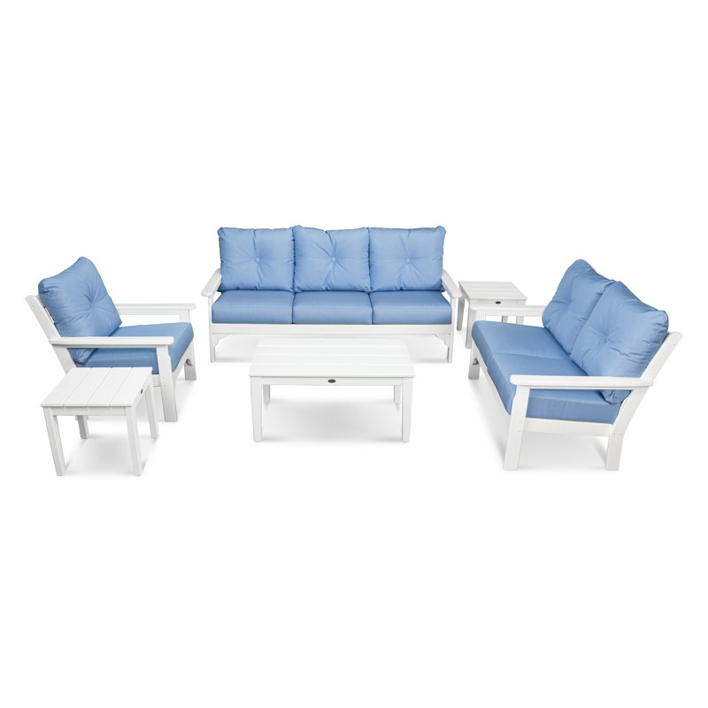 Ensemble de conversation à assise profonde 6 pièces Vineyard, Bleu marine, Blanc