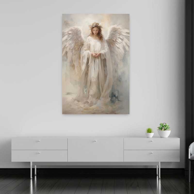 «Peaceful Angel Ethereal Serene», art mural abstrait, 60" H x 40" W