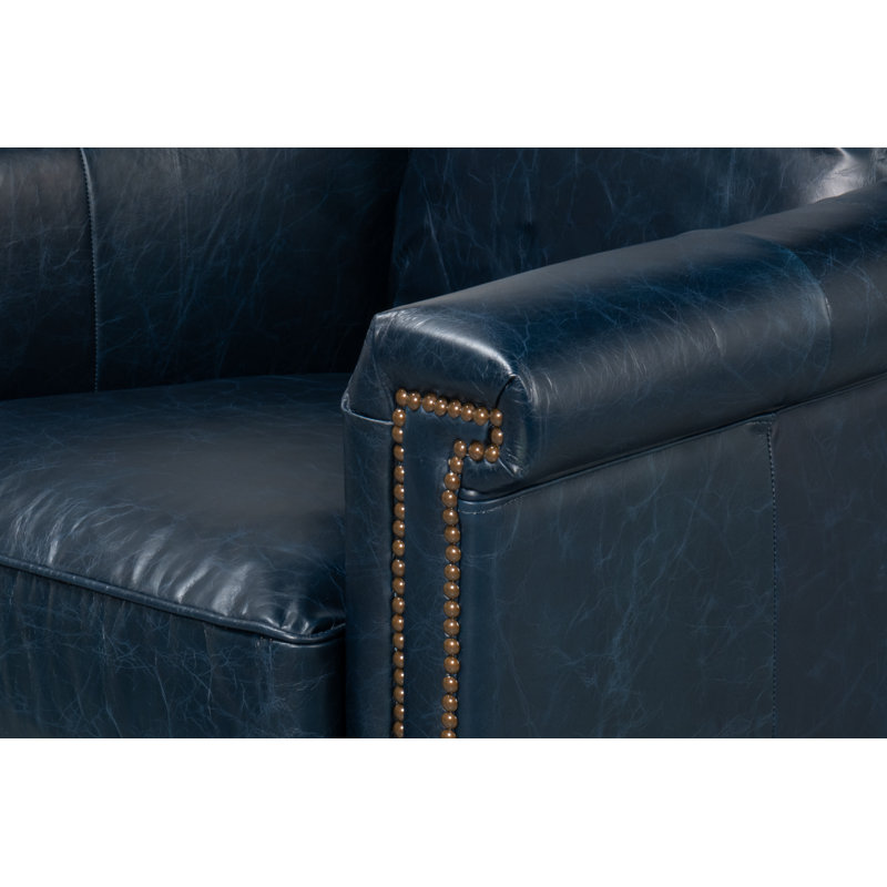 Fauteuil Vandike, Cuir bleu château