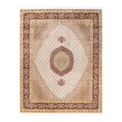 Tapis unique en laine noué à la main nouvel âge de 8 pi 1 po x 10 pi 4 po Hayner en ivoire / rouge / beige
