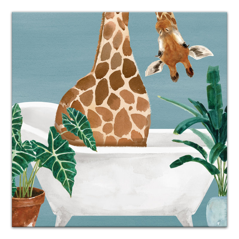 Girafe dans la baignoire sur toile, H 12 po x l 12 po x P 1,25 po