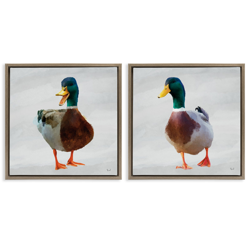 Paire de cadres flottants 2 pièces Squawking Ducks, design par Renel Peters, H 18 po x l 18 po