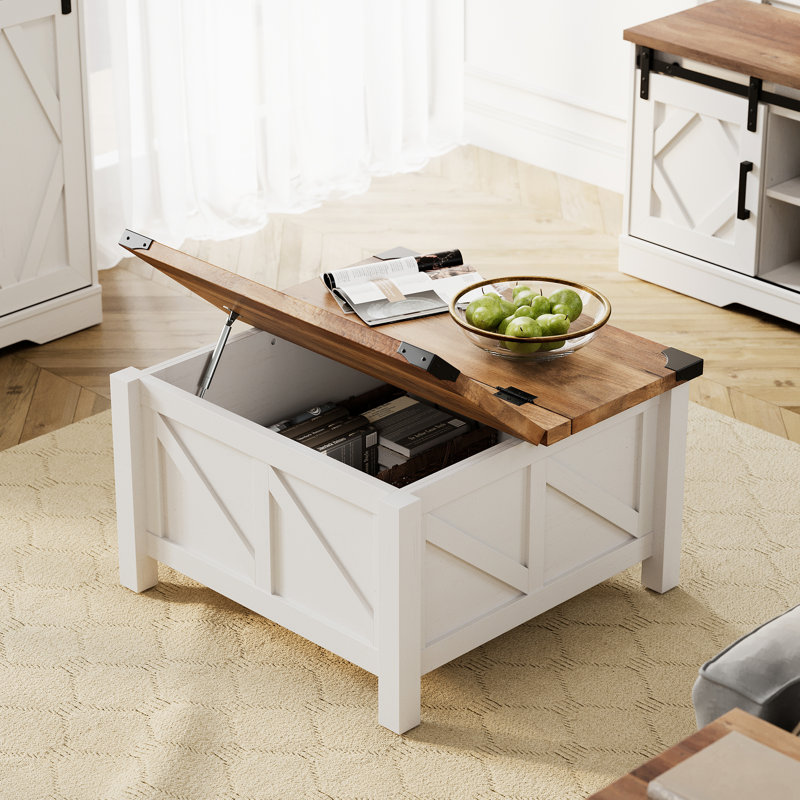 Table basse avec rangement Laziza, Chêne, Blanc