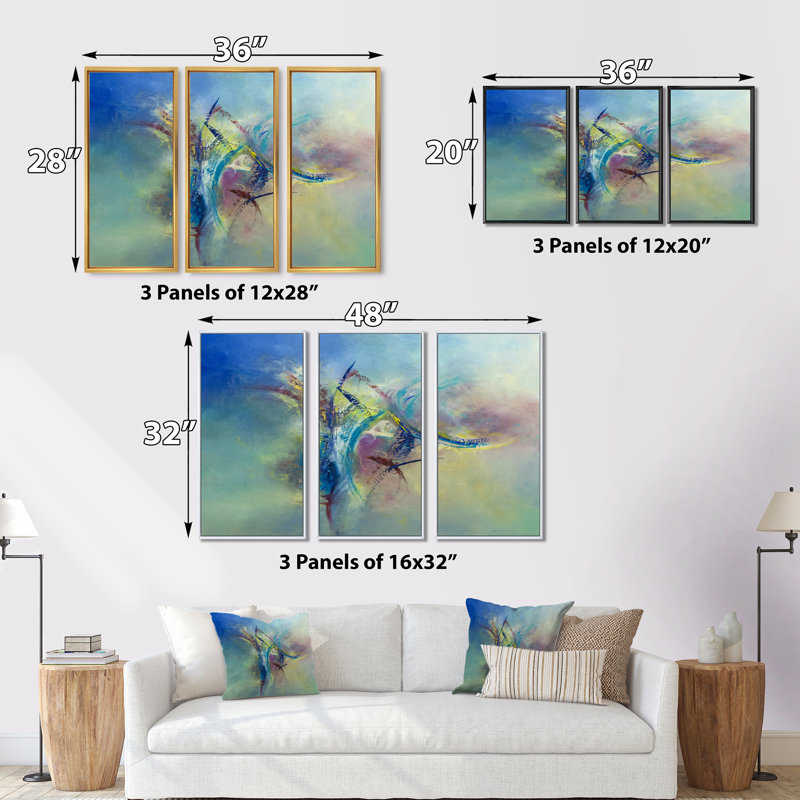 Focused Intention - Ensemble de 3 toiles d'art contemporain encadrées sur toile, Blanc, H 32 po x l 48 po x P 1 po