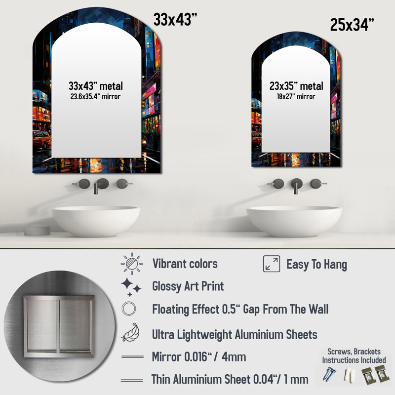 New York City Time Square Lights II - Miroir mural Modern Arch, 34 po x 25 po
