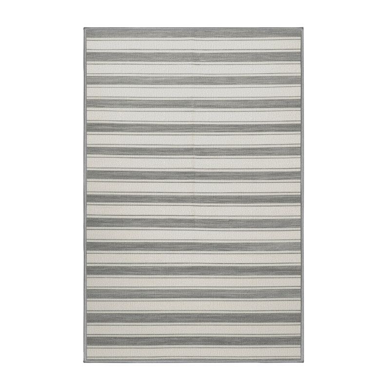 Washable Cloud White Gray Striped Area Rug, Rectangle 4' x 6'