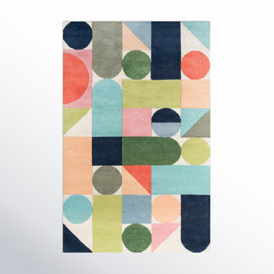 Glory Geometric Handmade Tufted Wool Blue/Green/Light Orange Area Rug