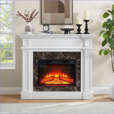 Foyer électrique avec manteau de cheminée, chauffage autoportant classique avec minuterie à distance flamme DEL réaliste, l 45,7 po x P 11,8 po x H 40 po | Panneau de fibres à densité moyenne + PB