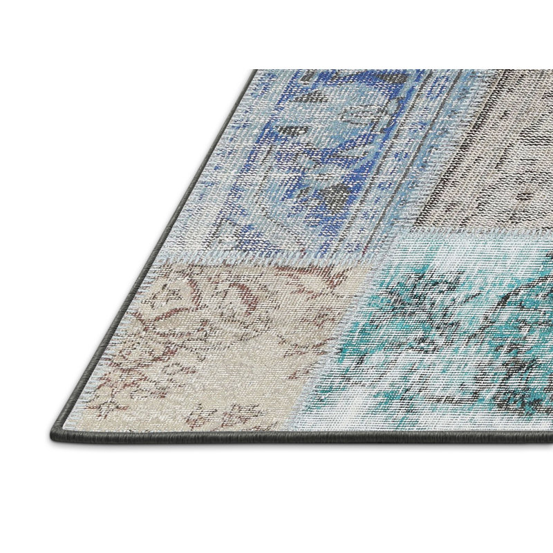 Tapis bleu/gris contemporain, Rectangle 2 pi x 4 pi