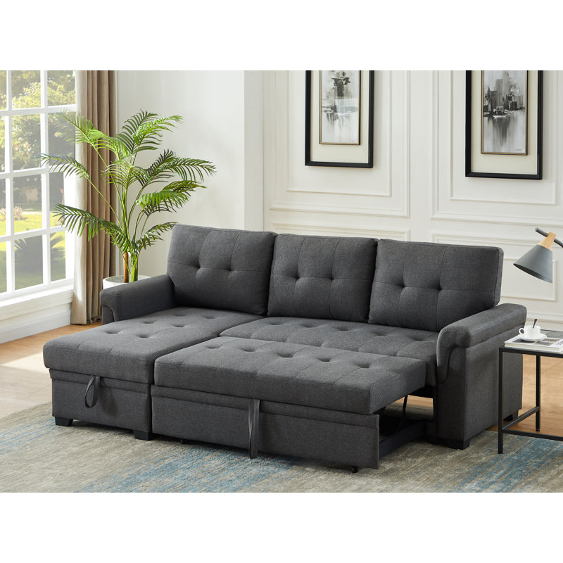 Efim Upholstered L-Shaped Sectional Reversible, Dark Gray Linen Blend