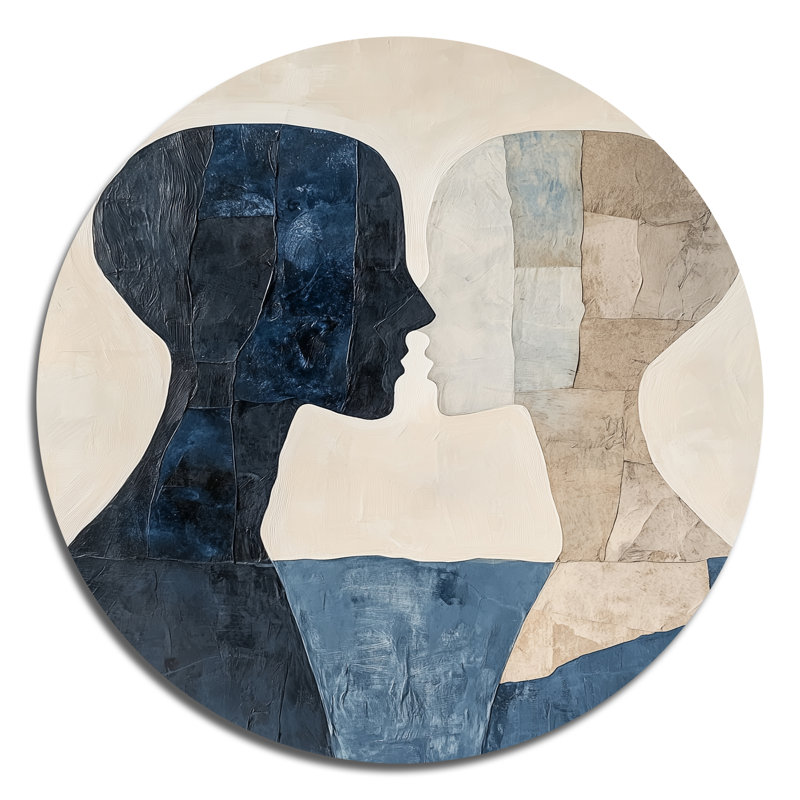 Portrait d'âmes sœurs - Décoration murale ronde en métal pour couple, H 29 po x l 29 po