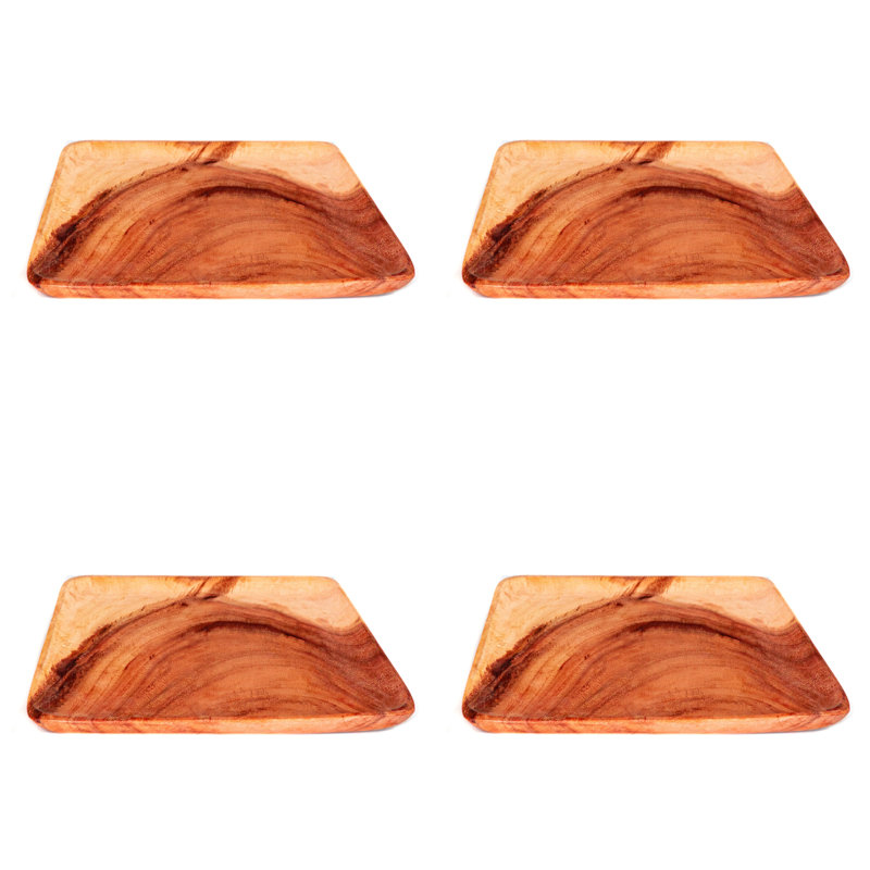 Ensemble d'assiettes carrées en bois d'acacia: 4