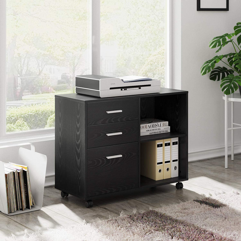 81.3cm Wide 3 -Drawer Mobile File Cabinet, Black