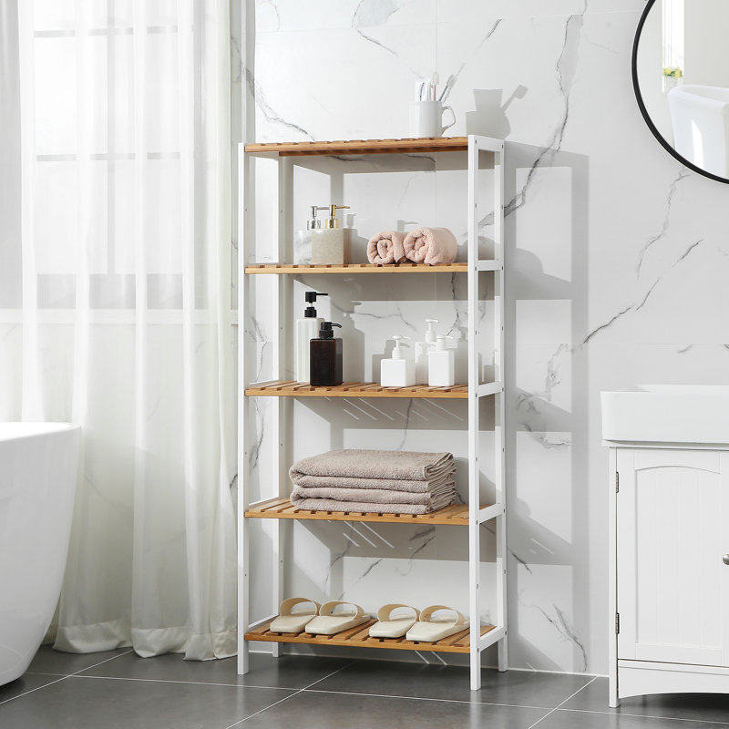 Solid Wood Freestanding Bathroom Shelves, White/Natural