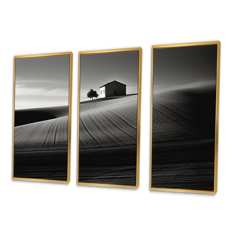 «Minimalist Zen Scenery II - Power Plants», ensemble d'art sur toile, Cadre flottant doré, H 32 po x l 48 po x P 1 po