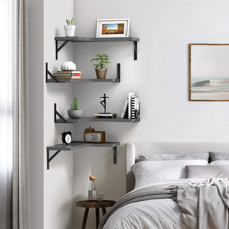 Gilbertown 4 Piece Corner Floating Shelf, Gray