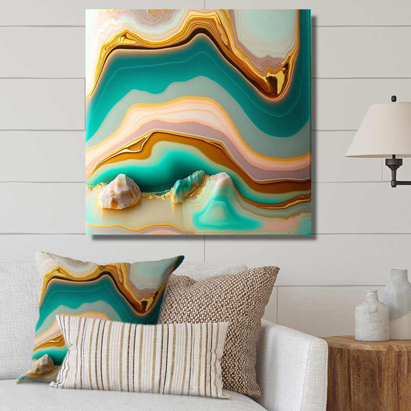 Art liquide, agate bleue turquoise sur toile, Toile tendue, H 30 po x l 30 po x P 1 po