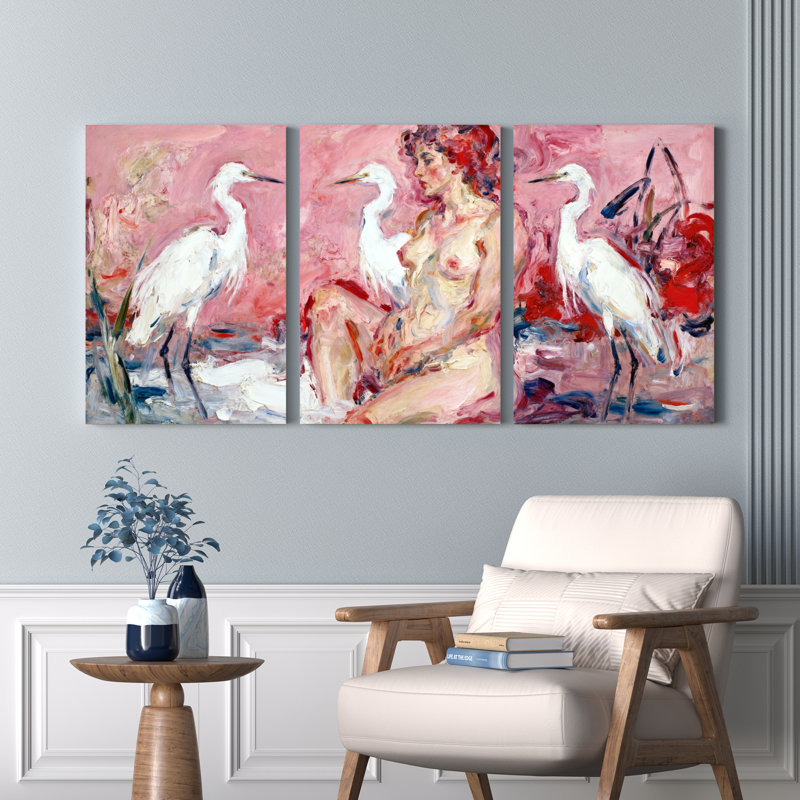 and Crane, peinture à l'huile sur toile tendue pour salon, H 18 po x l 36 po