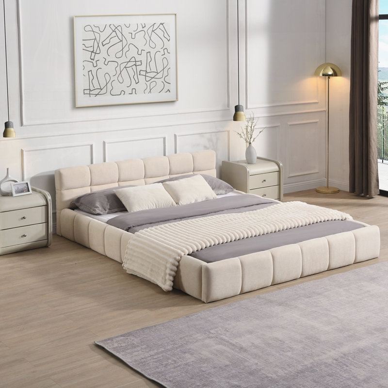 Lit rembourré avec motif en damier, Beige, Grand