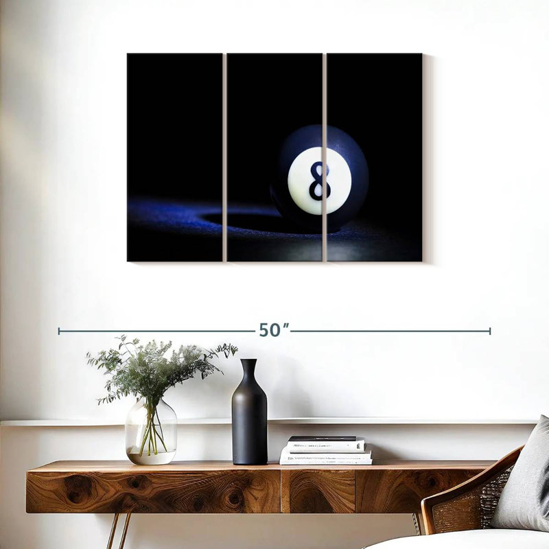 «8 Ball», 3 pièces sur toile, H 24 po x l 38 po x P 1,25 po