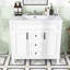 Meuble-lavabo de salle de bain avec lavabo, tablettes de rangement, tiroirs et portes-677733599