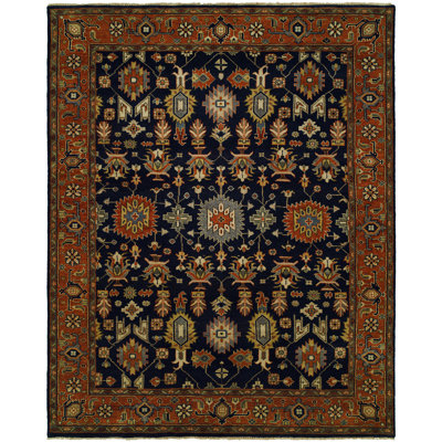Heris Wool Oriental Area Rug in Navy
