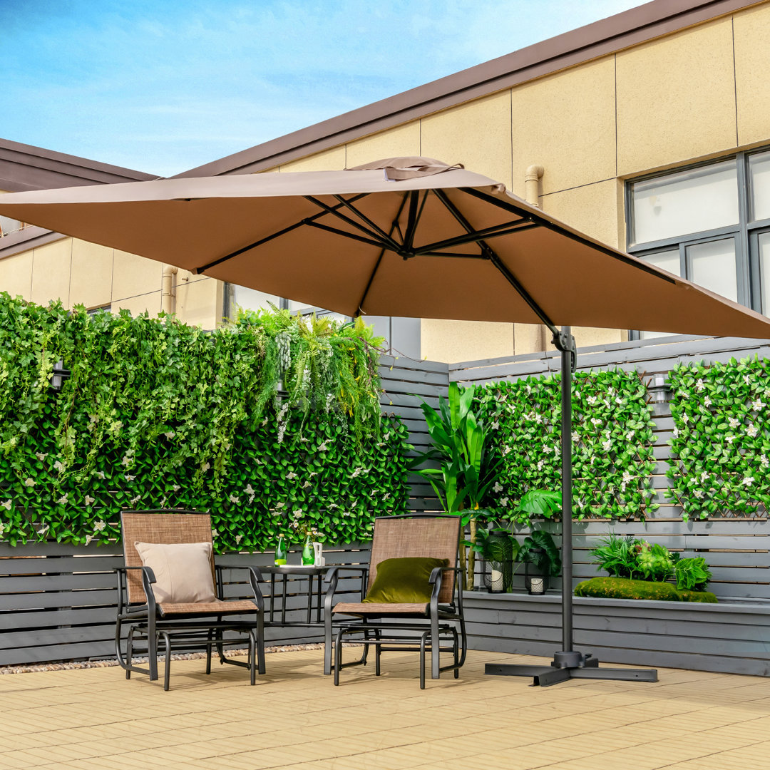 3M Garden Cantilever Parasol Adjustable Square Overhanging Umbrella With Cross Base