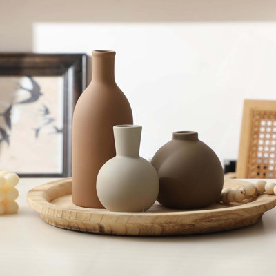 Ensemble de 3 vases en céramique, vases décoratifs maison de ferme rustique, vases en poterie pour bouquet de fleurs de pampas séchées, table, salon, cuisine, chambre à coucher, salle de bain