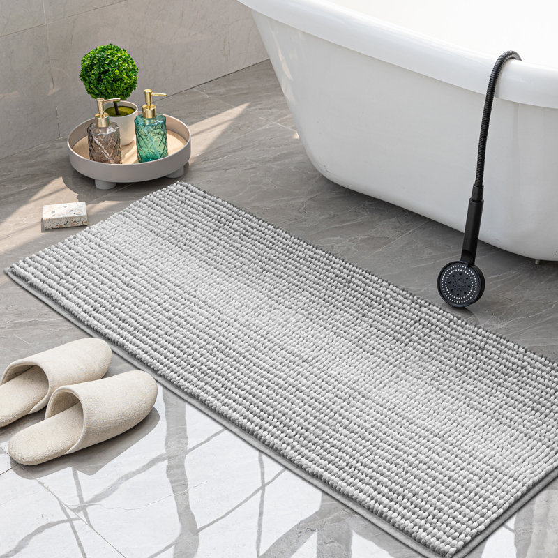 Zager Microfiber Soft Chenille Bath Rug with Non-Slip Backing, Light Gray, 47" L x 19" W