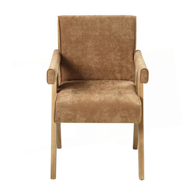 Chaise avec accoudoirs en chenille et chêne chocolat Zoey (ensemble de 2)