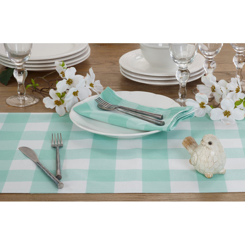 Salerno Buffalo Plaid Tablecloth, 16" W x 108" L, Green