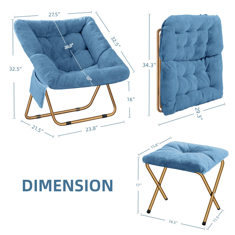 Comfy Upholstered Saucer Accent Chair with Matching Ottoman and Sturdy Gold Metal Frame, Modern Lounge Seating for Living Room, Bedroom