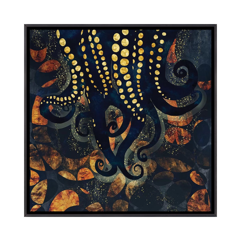«Metallic Ocean I», reproduction d'impression, H 18 po x l 18 po x 1,5 po, Toile avec cadre noir patiné, Pas de tapis