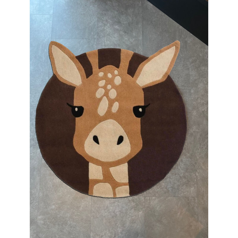 Tapis tissé à motif de cerfs, Rond 3 pi 11,24 po