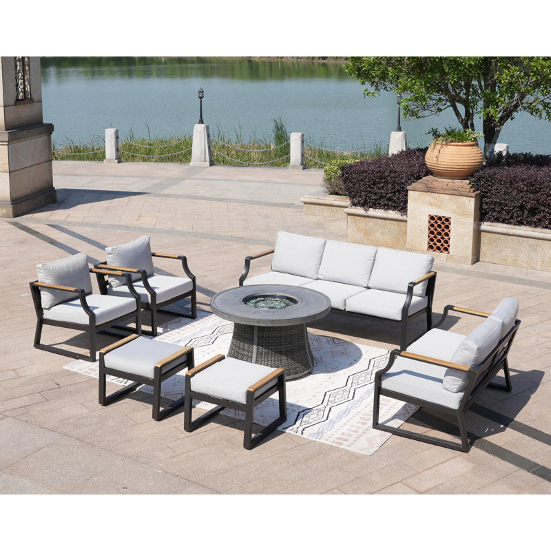 Chihiro 7 - Person Patio Conversation Set with Cushions, Gray