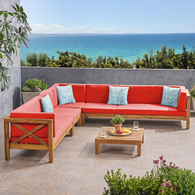 Jacklyn 6-Piece Solid Wood Modular Sectional with Cushions 